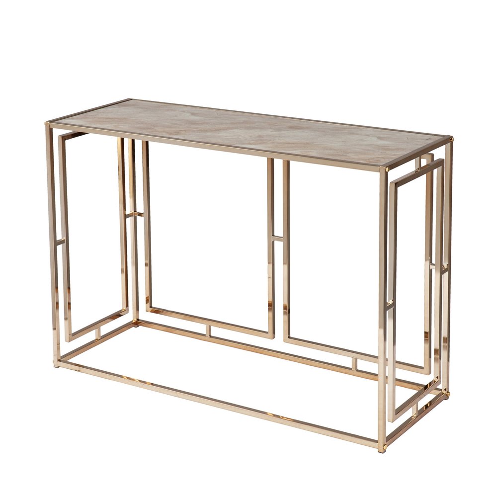 44" Champagne and Gold Faux Marble and Metal Frame Console Table HomeRoots
