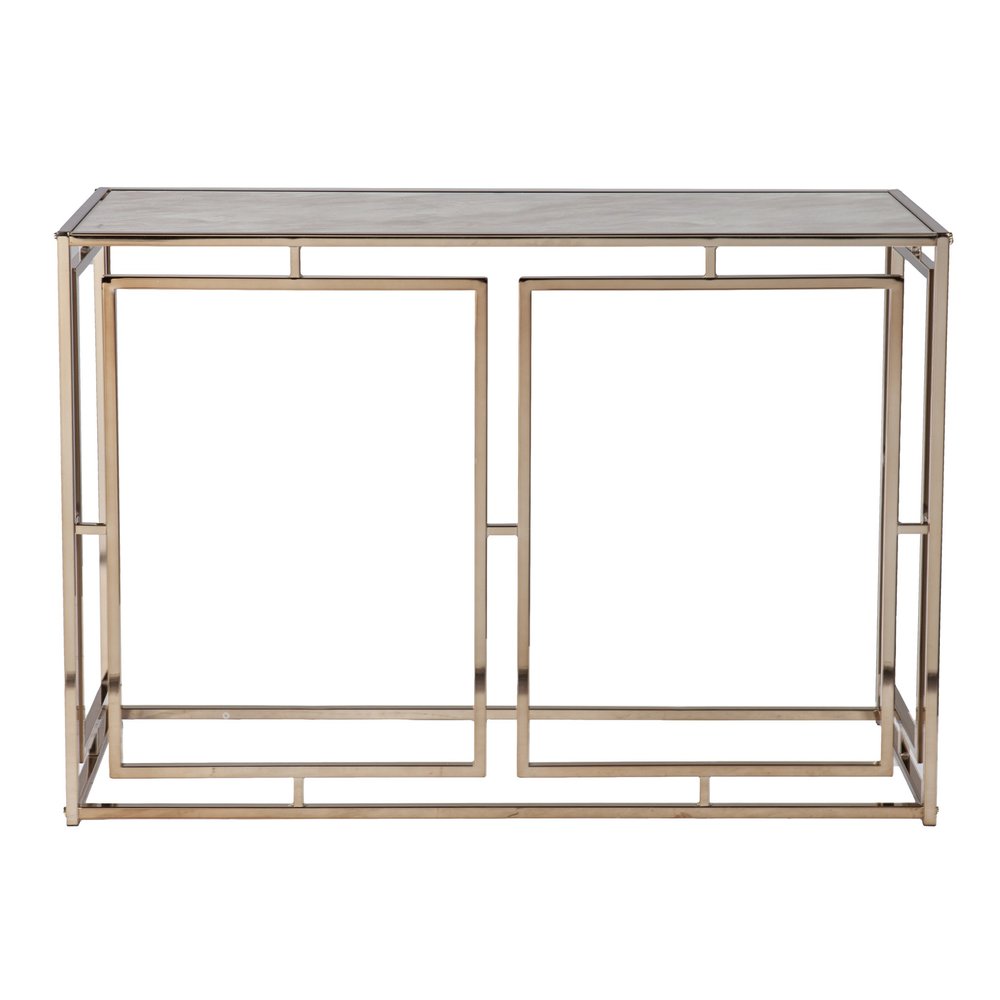 44" Champagne and Gold Faux Marble and Metal Frame Console Table HomeRoots