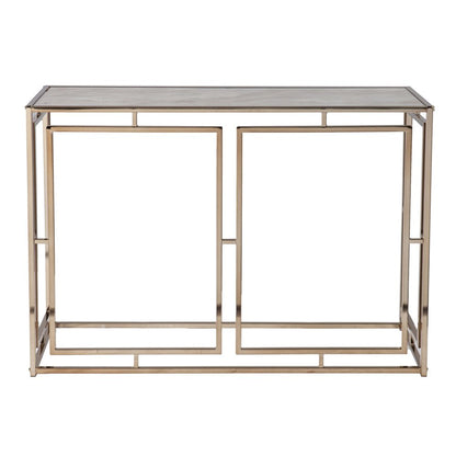 44" Champagne and Gold Faux Marble and Metal Frame Console Table HomeRoots