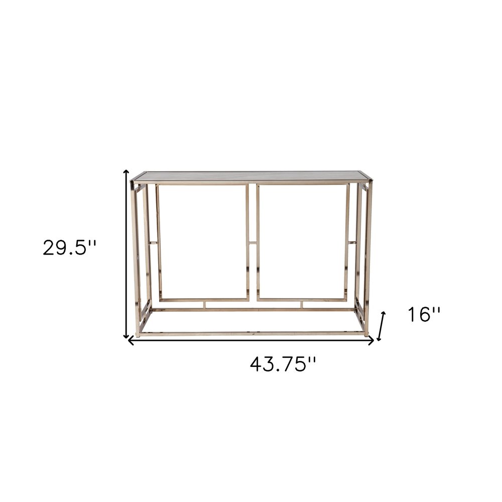44" Champagne and Gold Faux Marble and Metal Frame Console Table HomeRoots