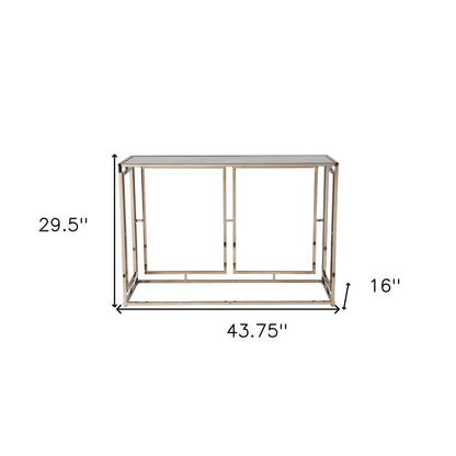 44" Champagne and Gold Faux Marble and Metal Frame Console Table HomeRoots