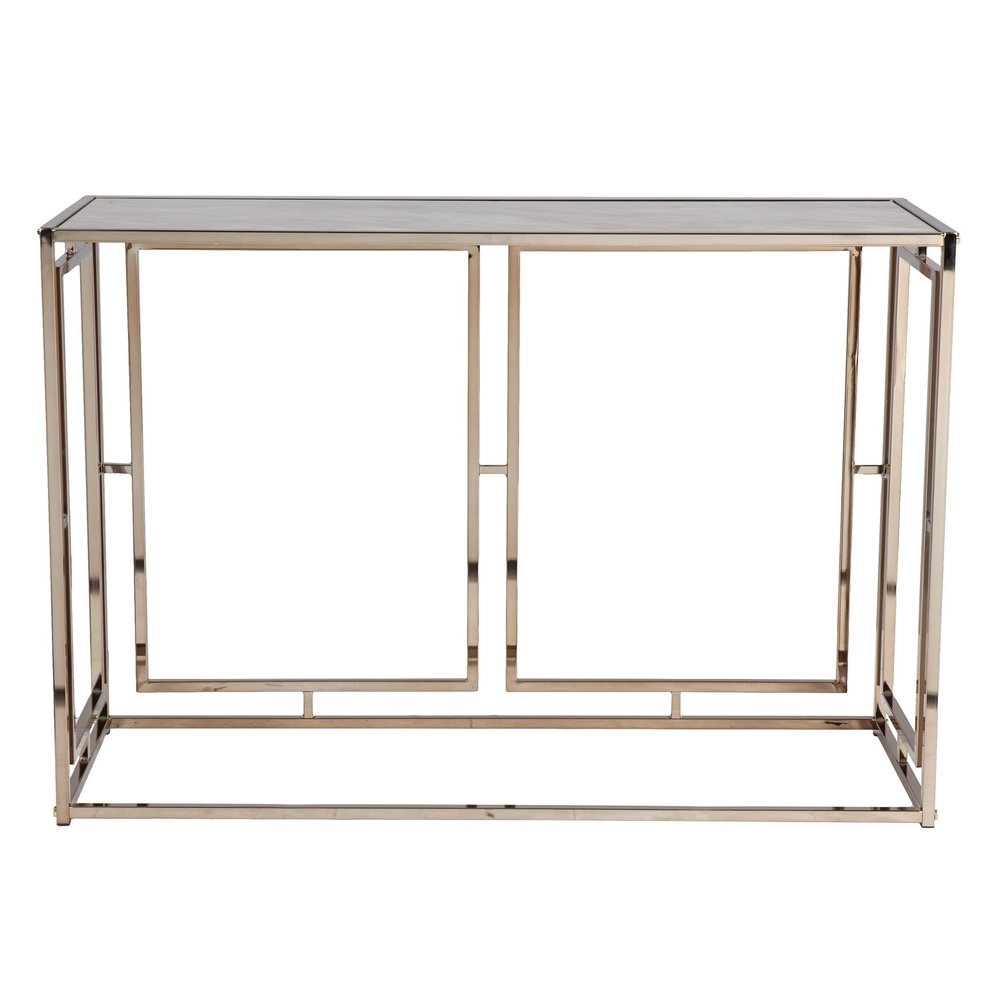 44" Champagne and Gold Faux Marble and Metal Frame Console Table HomeRoots