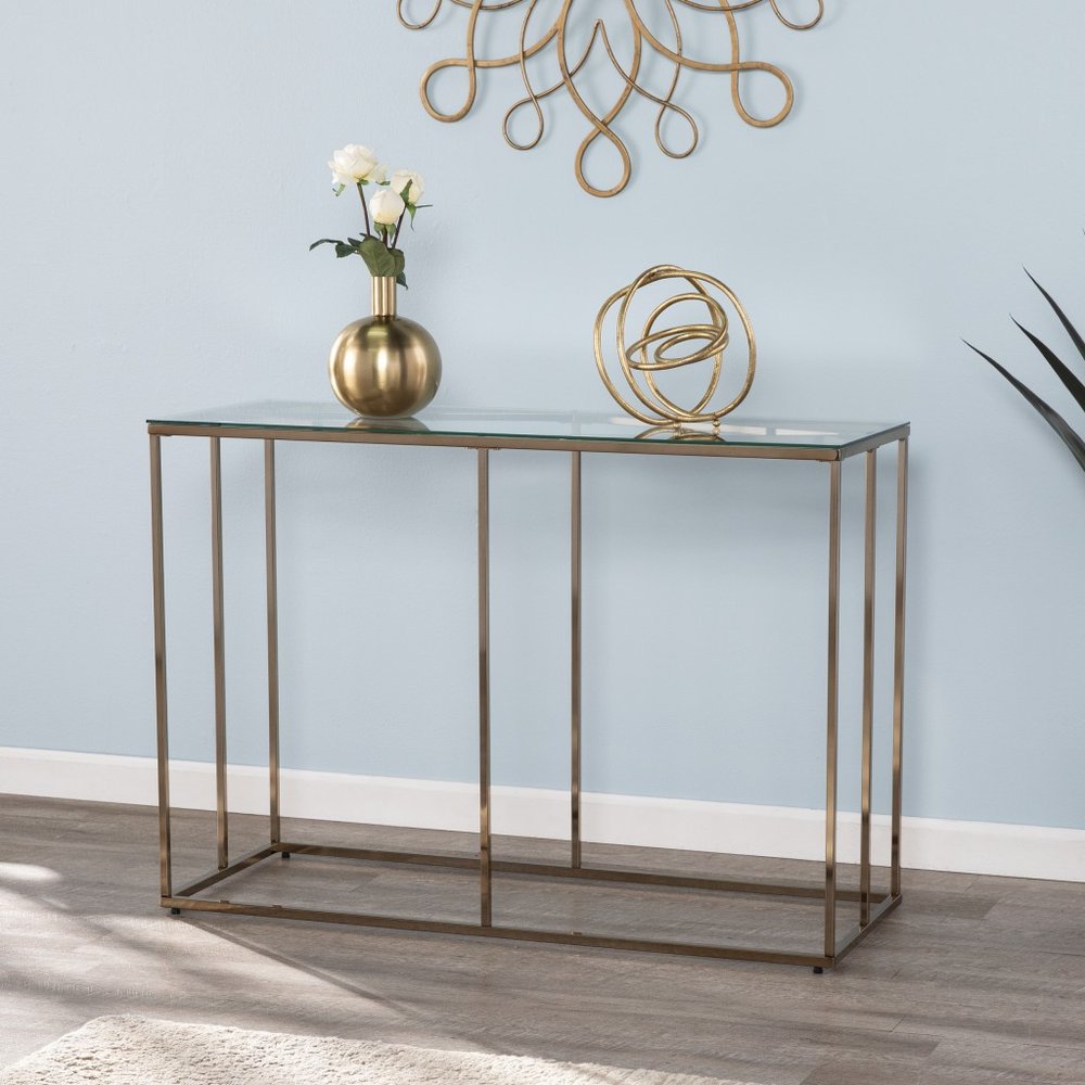 42" Clear and Gold Glass and Metal Frame Console Table HomeRoots