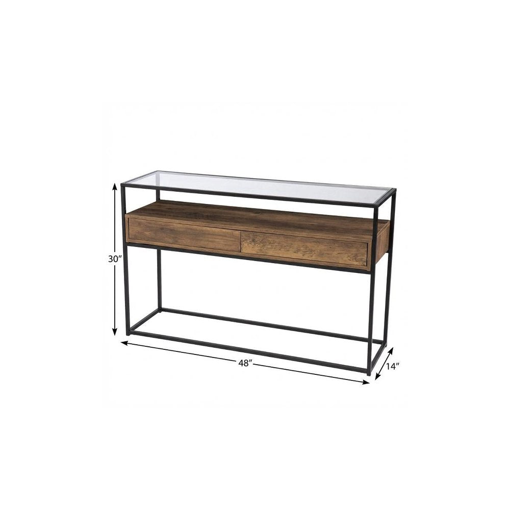 48" Clear and Black Glass Frame Console Table With Storage With Storage HomeRoots