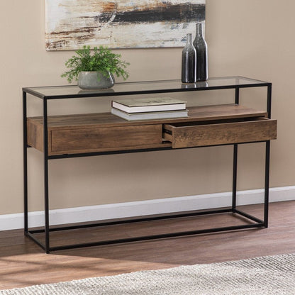 48" Clear and Black Glass Frame Console Table With Storage With Storage HomeRoots