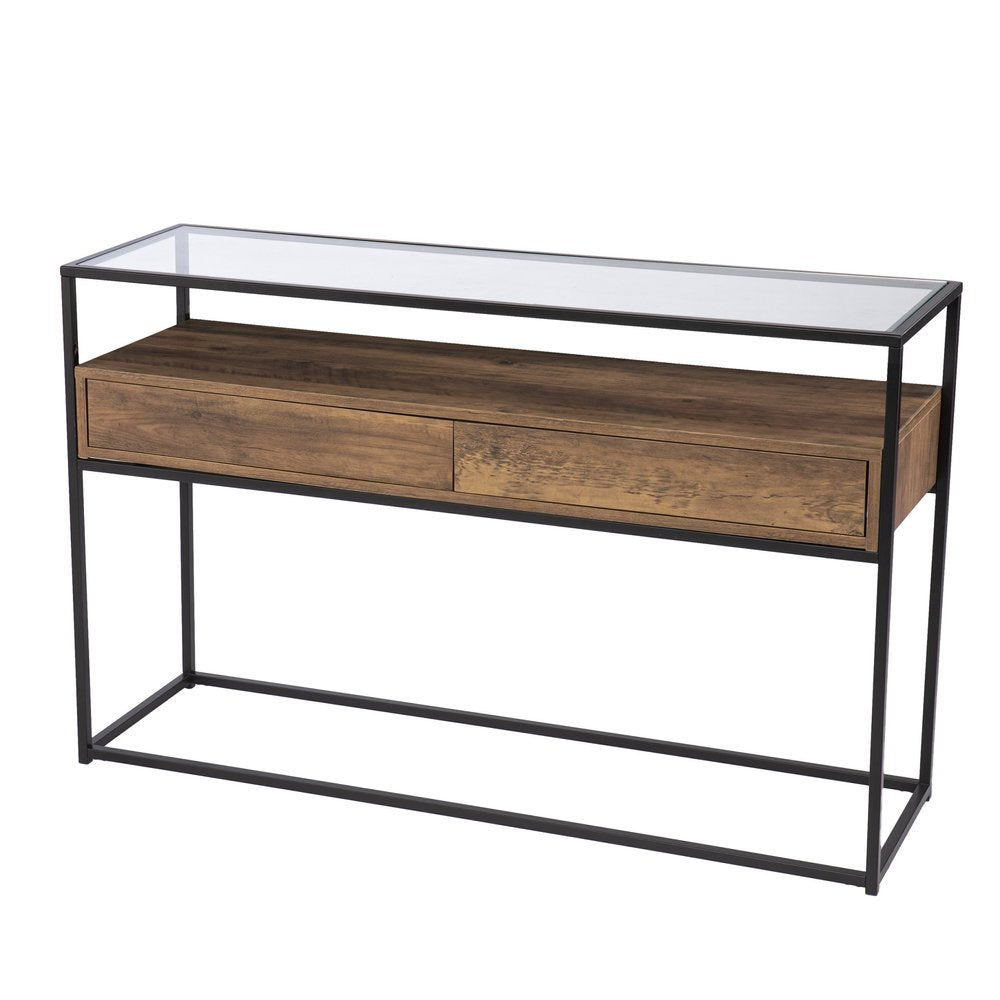 48" Clear and Black Glass Frame Console Table With Storage With Storage HomeRoots