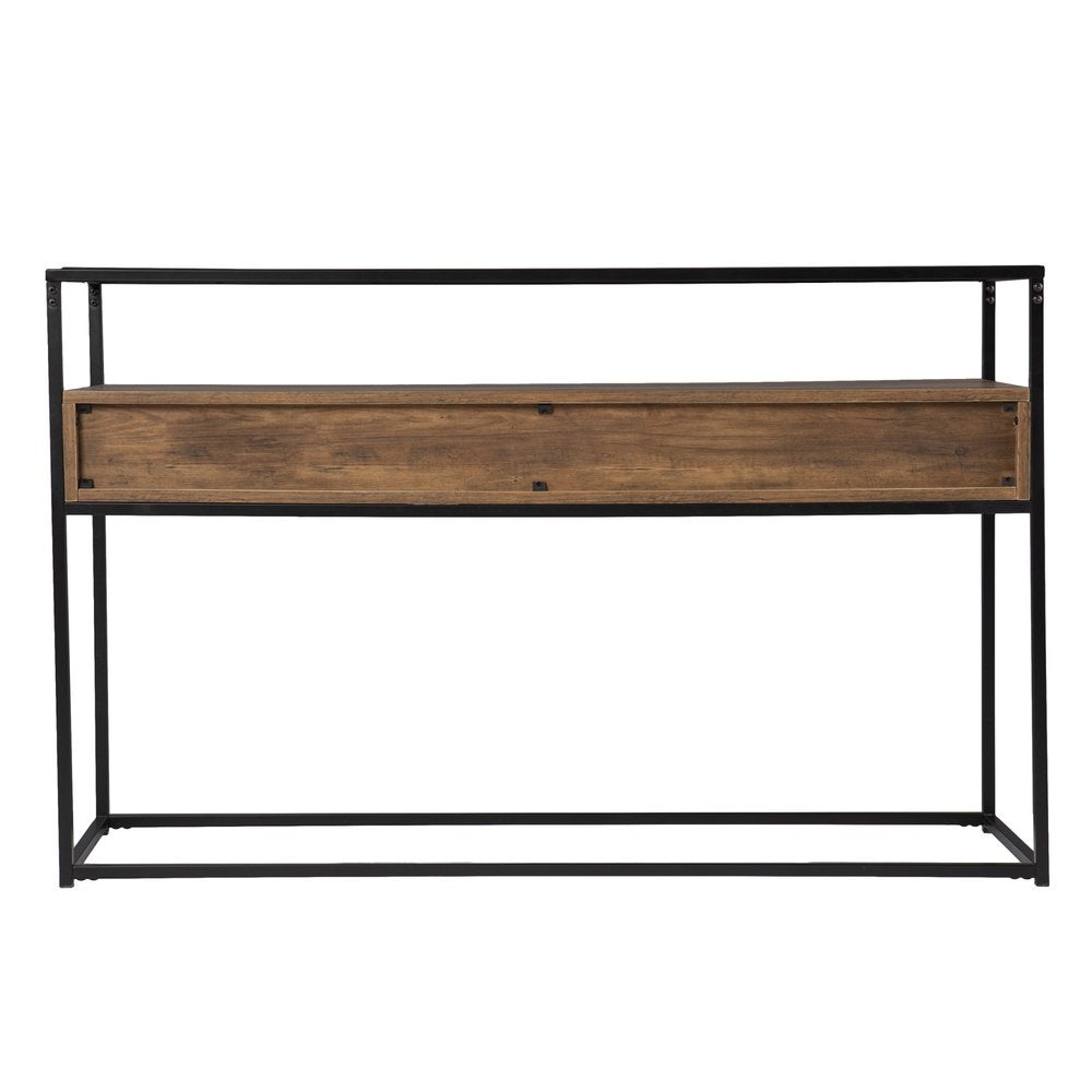 48" Clear and Black Glass Frame Console Table With Storage With Storage HomeRoots