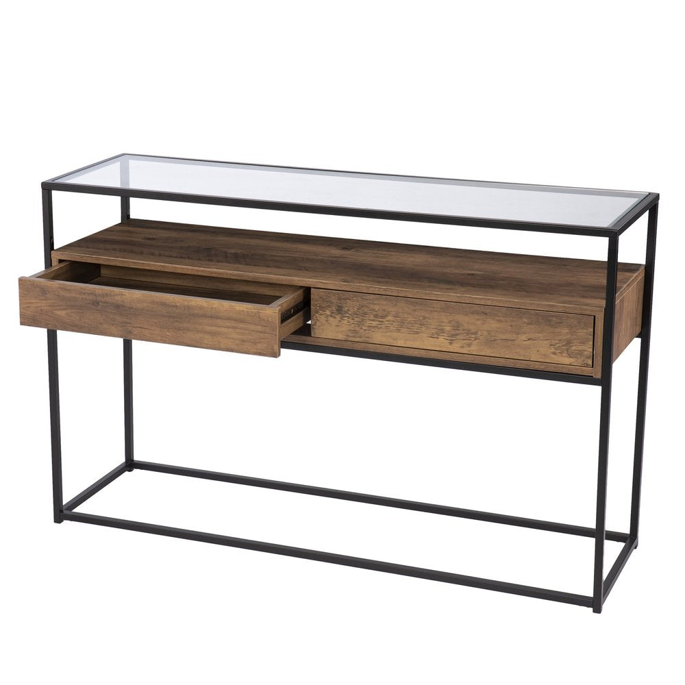 48" Clear and Black Glass Frame Console Table With Storage With Storage HomeRoots