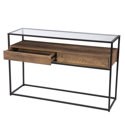 48" Clear and Black Glass Frame Console Table With Storage With Storage HomeRoots