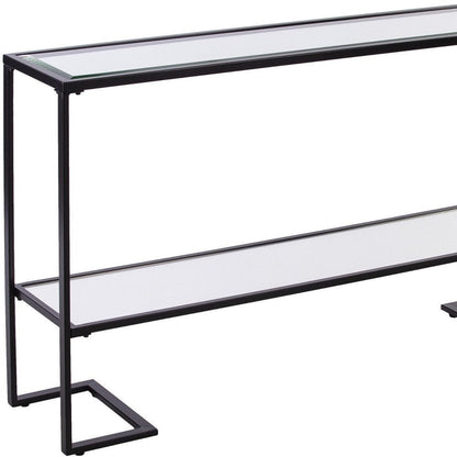 52" Clear and Black Glass Mirrored Sled Console Table With Shelves HomeRoots