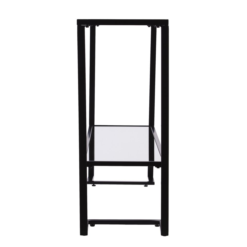 52" Clear and Black Glass Mirrored Sled Console Table With Shelves HomeRoots