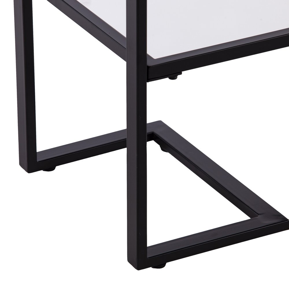 52" Clear and Black Glass Mirrored Sled Console Table With Shelves HomeRoots