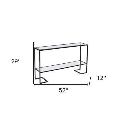 52" Clear and Black Glass Mirrored Sled Console Table With Shelves HomeRoots