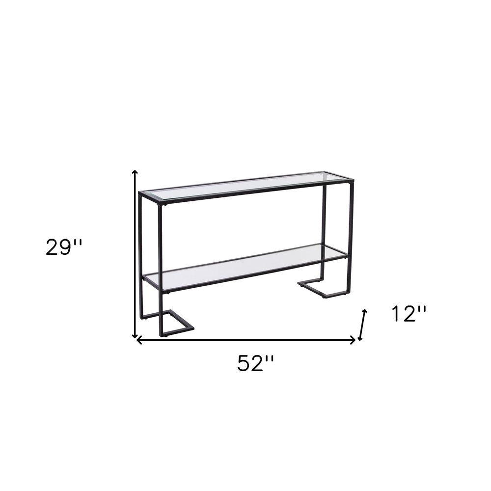52" Clear and Black Glass Mirrored Sled Console Table With Shelves HomeRoots