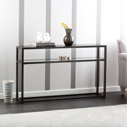50" Black Glass Frame Console Table With Shelves HomeRoots