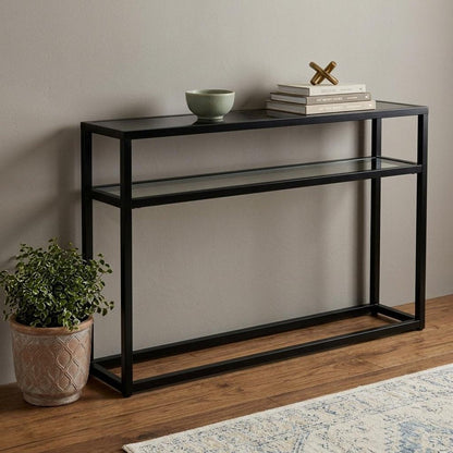 50" Black Glass Frame Console Table With Shelves HomeRoots