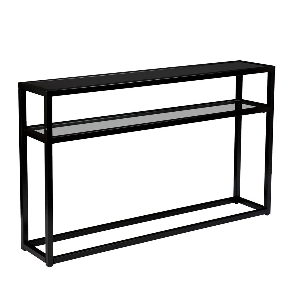 50" Black Glass Frame Console Table With Shelves HomeRoots