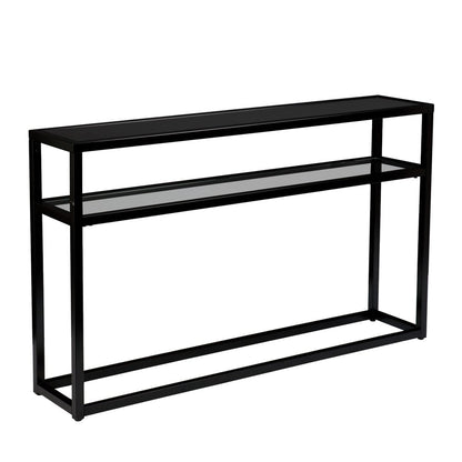 50" Black Glass Frame Console Table With Shelves HomeRoots