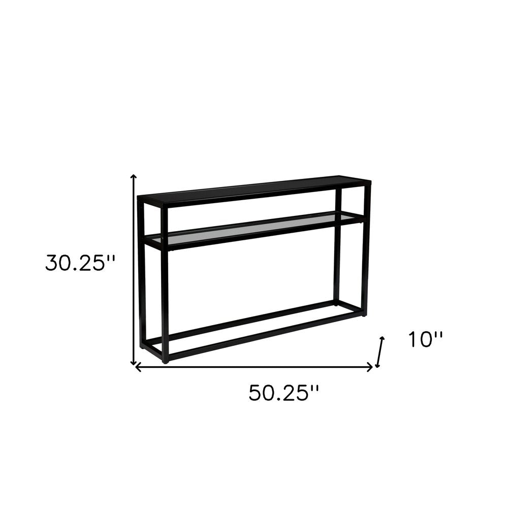 50" Black Glass Frame Console Table With Shelves HomeRoots