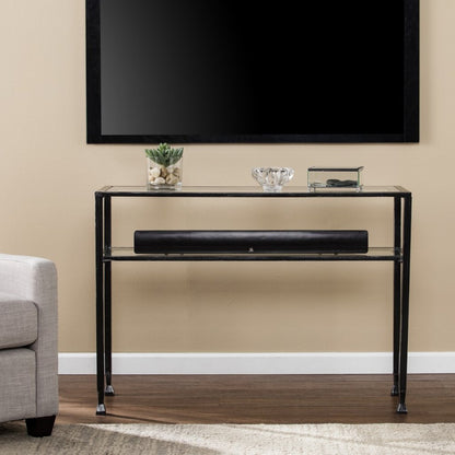 43" Clear and Black and Silver Glass Distressed Console Table With Storage HomeRoots