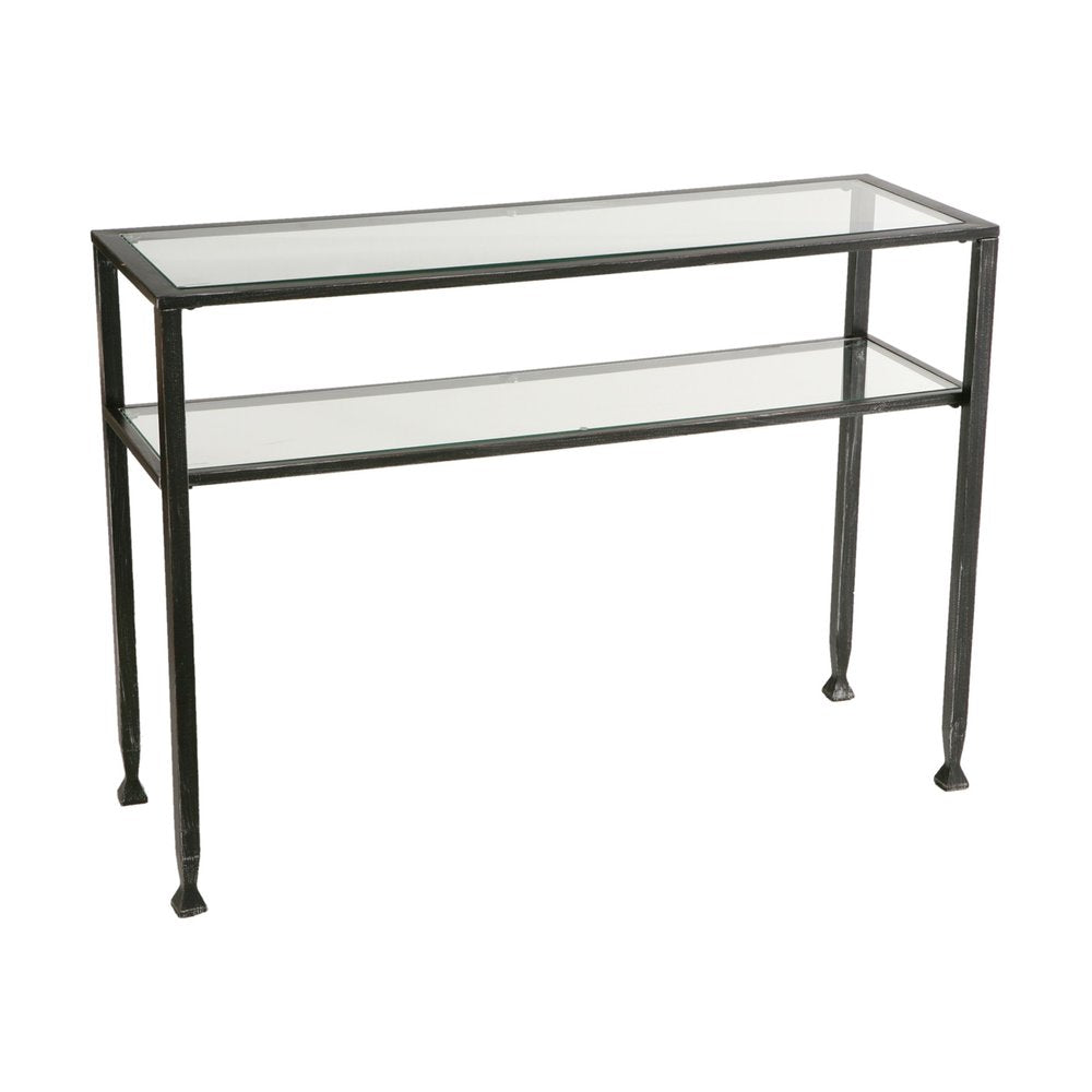 43" Clear and Black and Silver Glass Distressed Console Table With Storage HomeRoots
