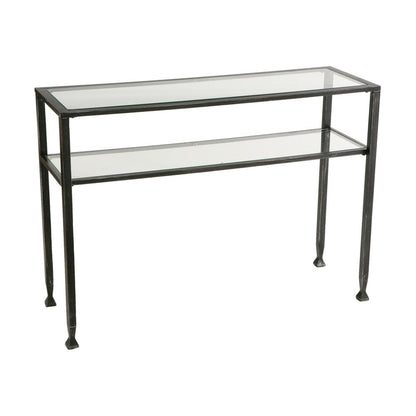 43" Clear and Black and Silver Glass Distressed Console Table With Storage HomeRoots