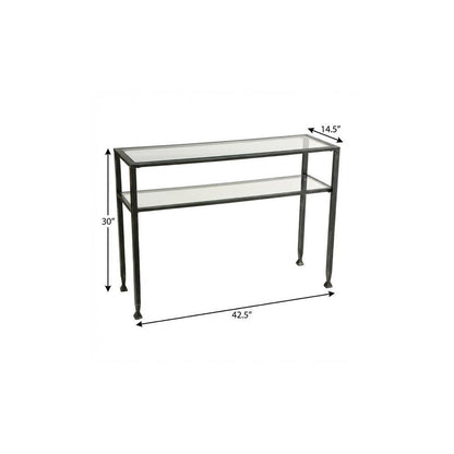 43" Clear and Black and Silver Glass Distressed Console Table With Storage HomeRoots