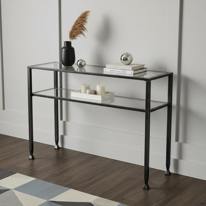 43" Clear and Black and Silver Glass Distressed Console Table With Storage HomeRoots