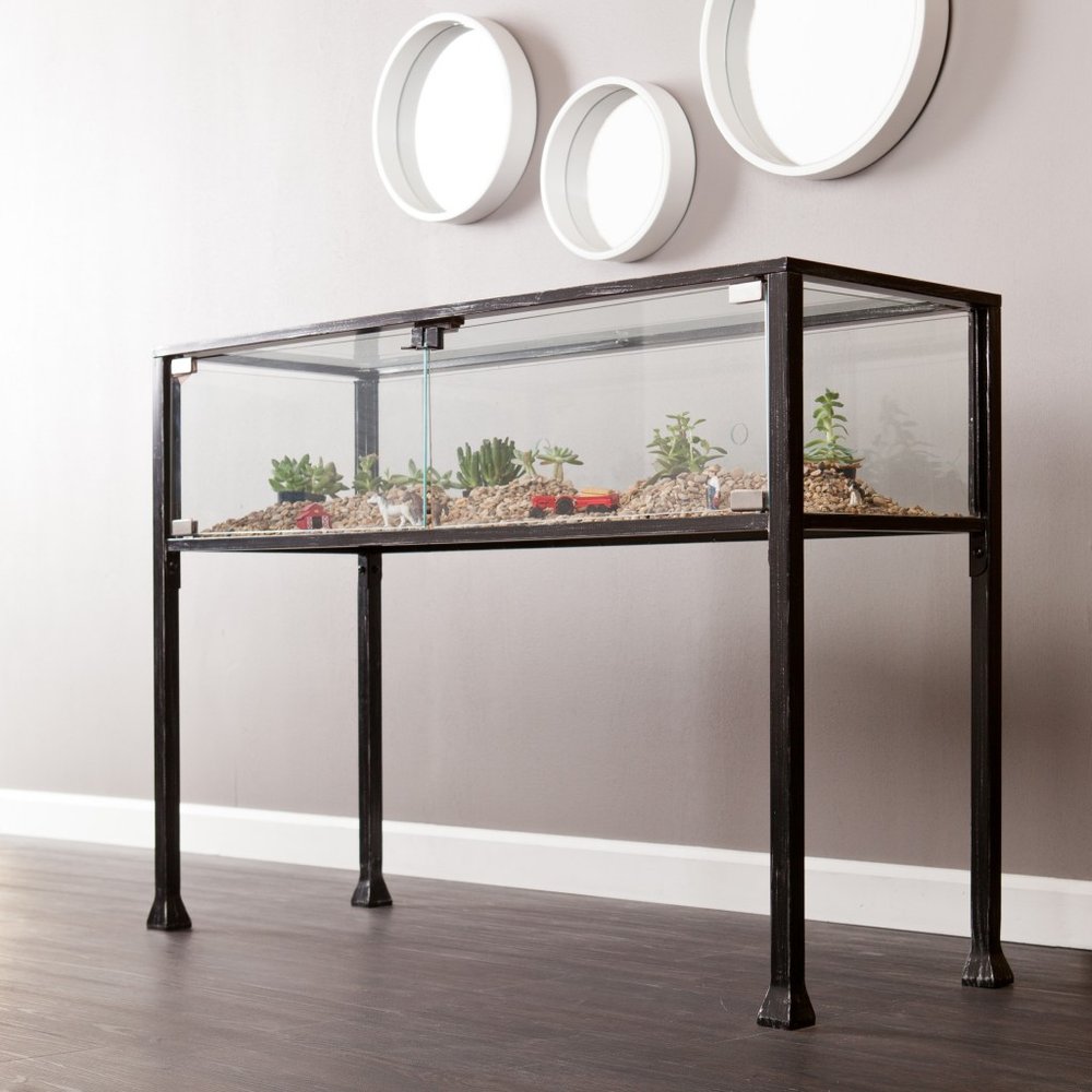 43" Clear and Black Glass Distressed Console Table With Storage HomeRoots