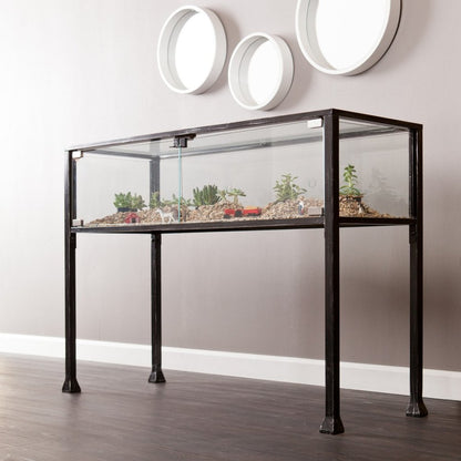 43" Clear and Black Glass Distressed Console Table With Storage HomeRoots
