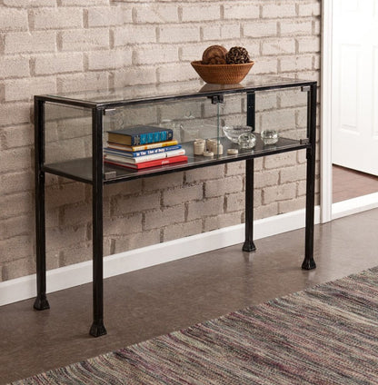 43" Clear and Black Glass Distressed Console Table With Storage HomeRoots