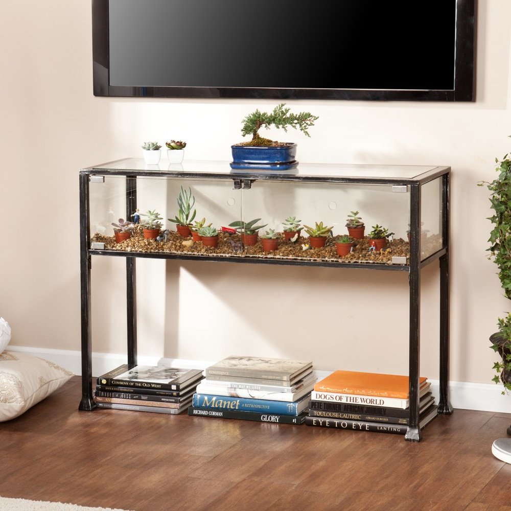 43" Clear and Black Glass Distressed Console Table With Storage HomeRoots