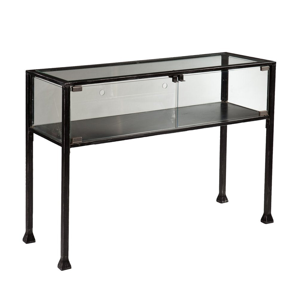 43" Clear and Black Glass Distressed Console Table With Storage HomeRoots