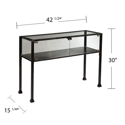 43" Clear and Black Glass Distressed Console Table With Storage HomeRoots