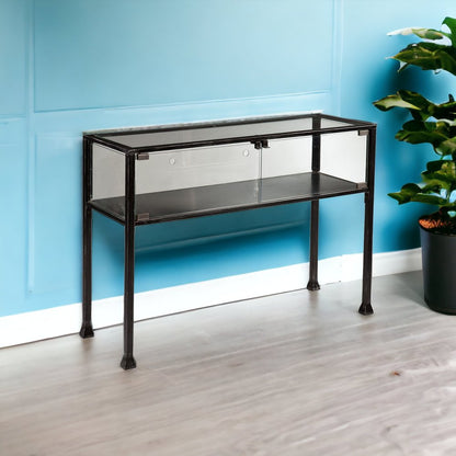 43" Clear and Black Glass Distressed Console Table With Storage HomeRoots
