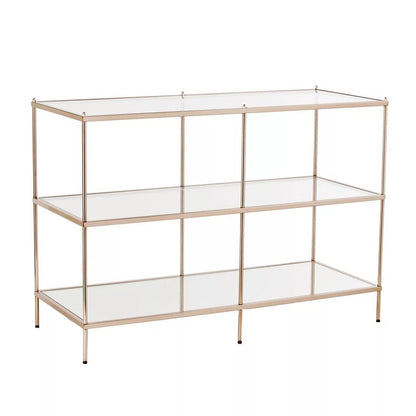 42" Clear and Gold Glass Mirrored Frame Console Table With Shelves HomeRoots