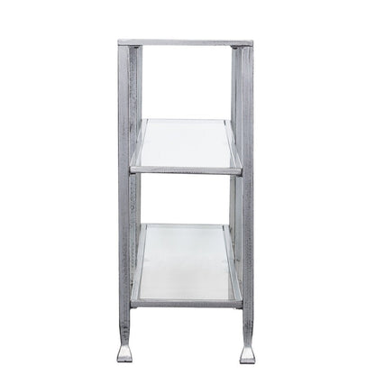 49" Clear and Silver Glass Distressed Frame Console Table With Shelves HomeRoots