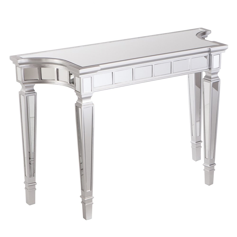 45" Silver Mirrored Glass and Wood Free Form Console Table HomeRoots