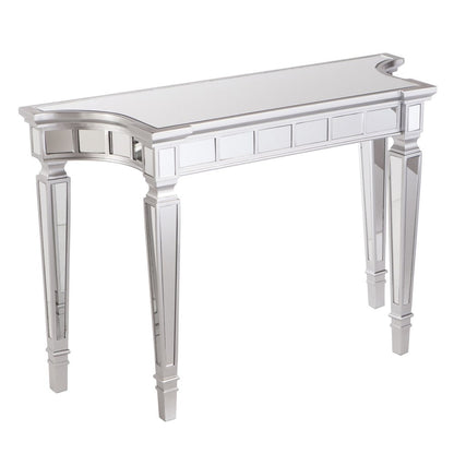 45" Silver Mirrored Glass and Wood Free Form Console Table HomeRoots