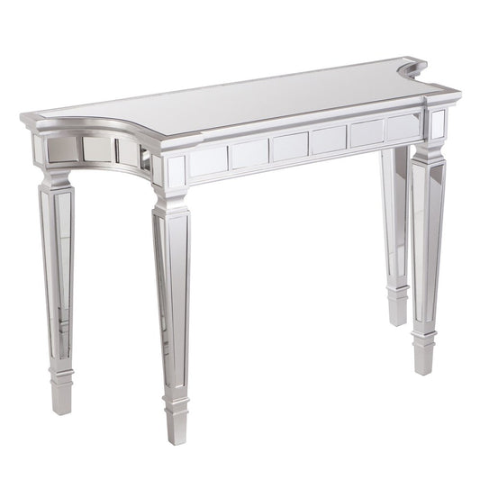 45" Silver Mirrored Glass and Wood Free Form Console Table HomeRoots