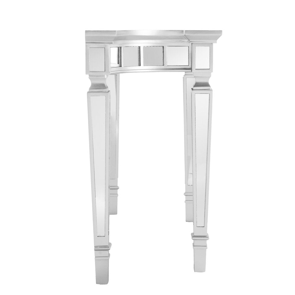 45" Silver Mirrored Glass and Wood Free Form Console Table HomeRoots