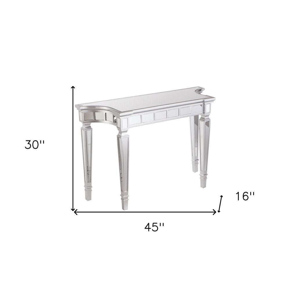45" Silver Mirrored Glass and Wood Free Form Console Table HomeRoots