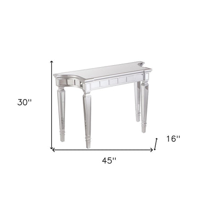 45" Silver Mirrored Glass and Wood Free Form Console Table HomeRoots