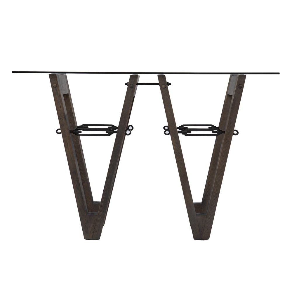 46" Clear Gray and Brown Glass and Solid Wood Abstract Console Table HomeRoots