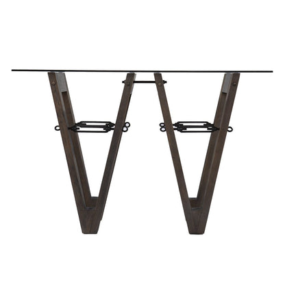 46" Clear Gray and Brown Glass and Solid Wood Abstract Console Table HomeRoots