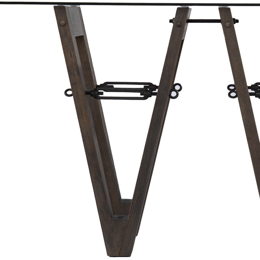 46" Clear Gray and Brown Glass and Solid Wood Abstract Console Table HomeRoots