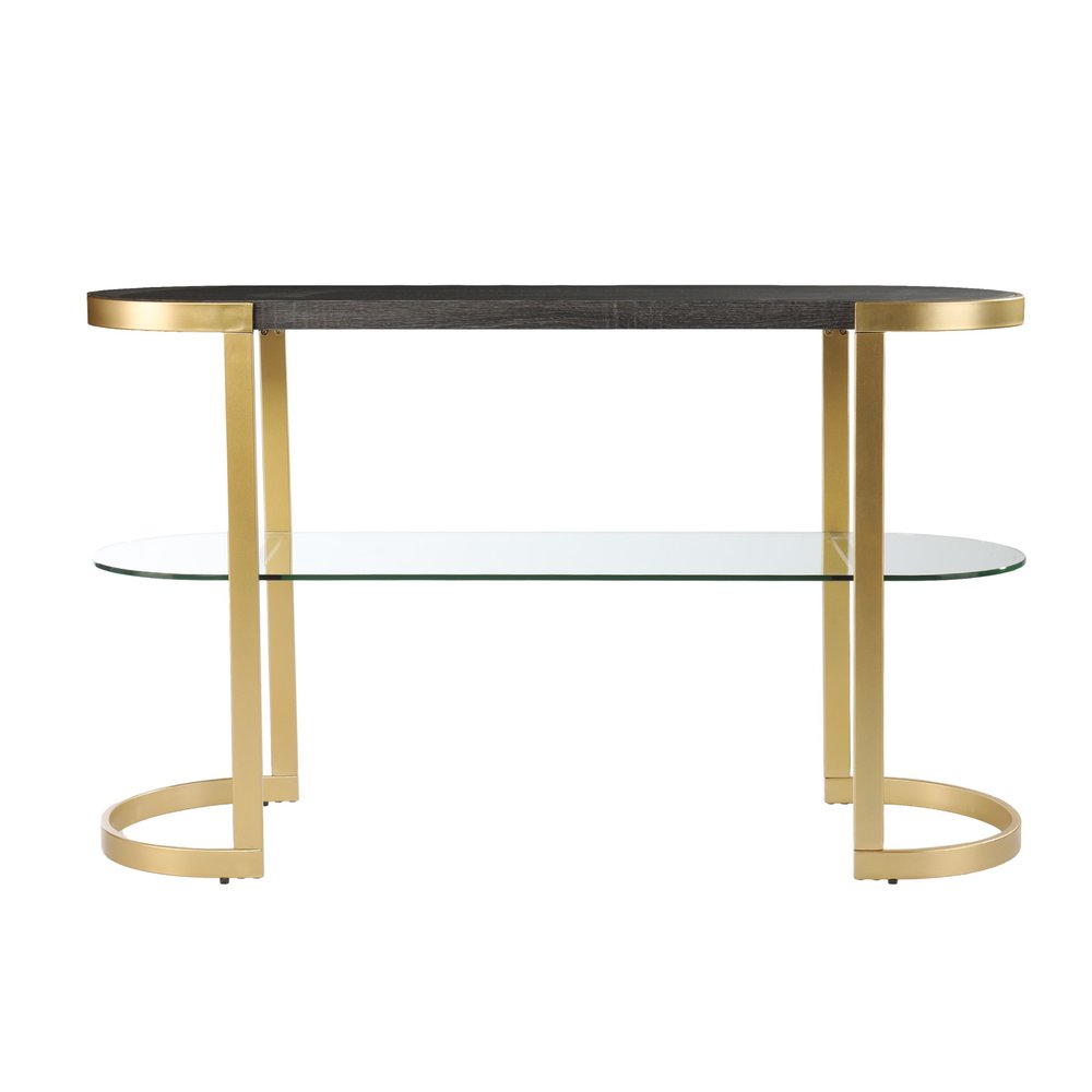 49" Gray and Gold Solid Wood Oval Sled Console Table With Storage HomeRoots