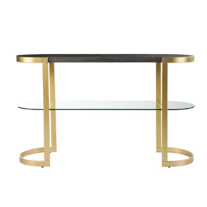 49" Gray and Gold Solid Wood Oval Sled Console Table With Storage HomeRoots