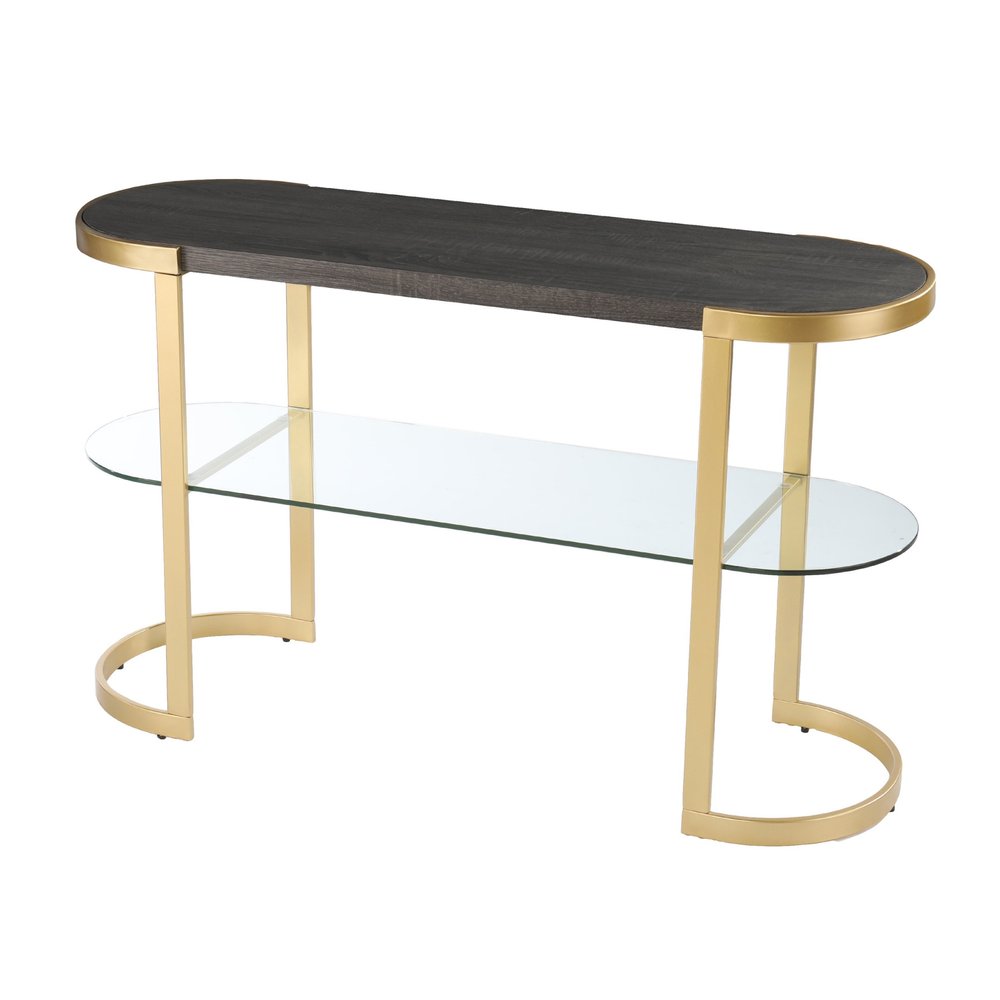 49" Gray and Gold Solid Wood Oval Sled Console Table With Storage HomeRoots