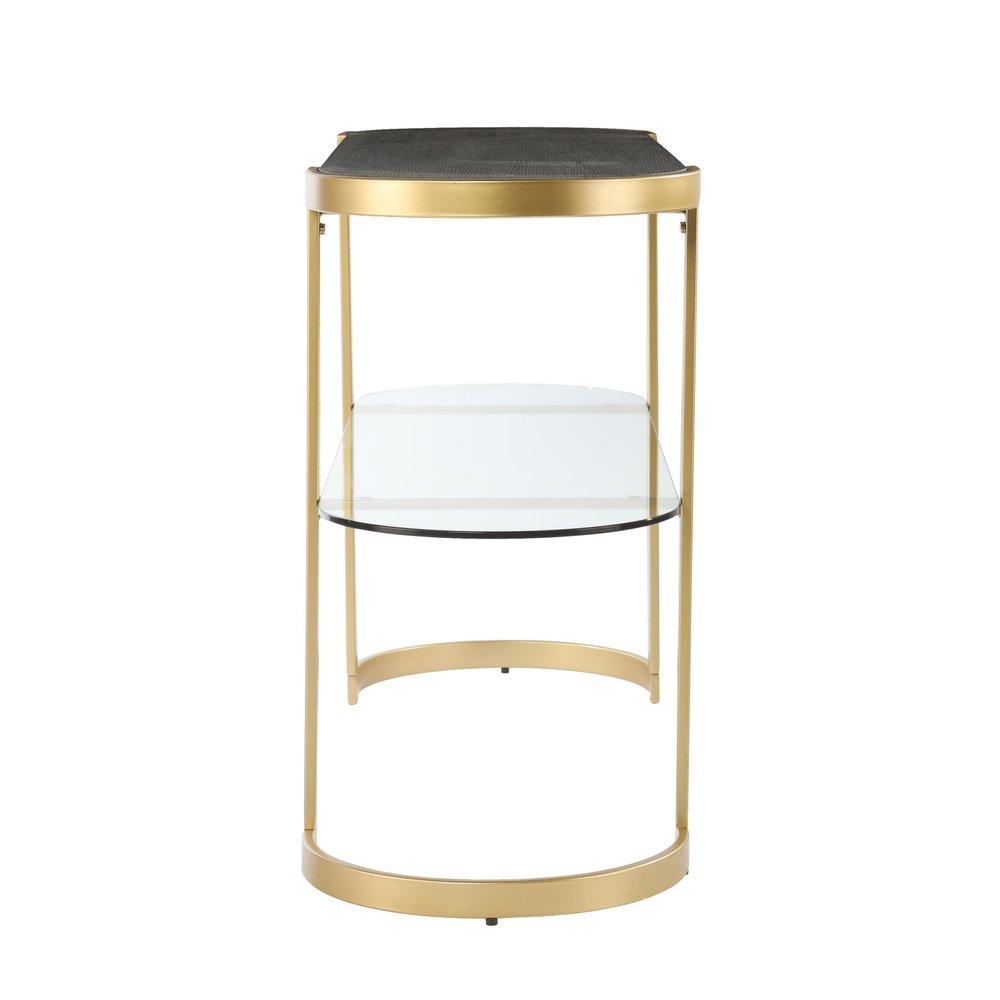 49" Gray and Gold Solid Wood Oval Sled Console Table With Storage HomeRoots